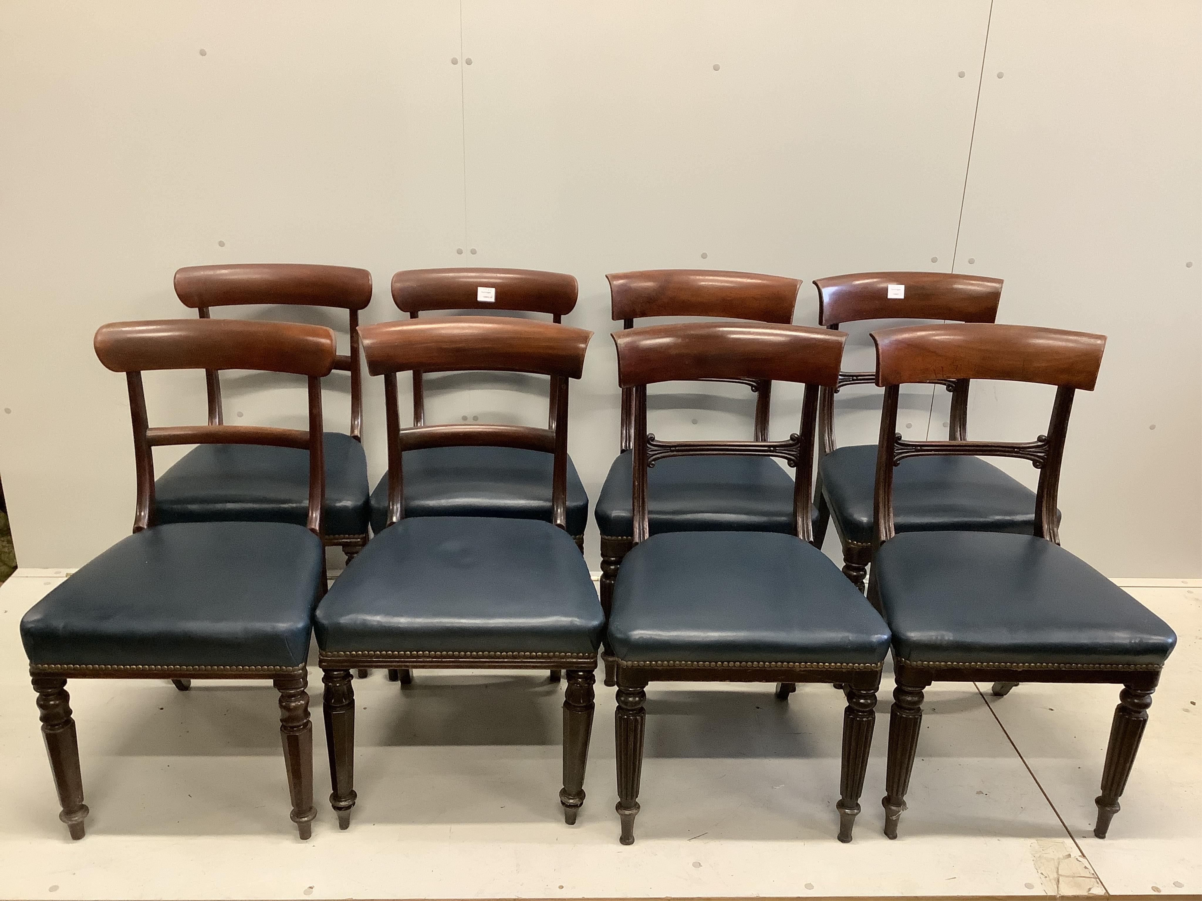 Two sets of four late Regency mahogany dining chairs. Condition - fair